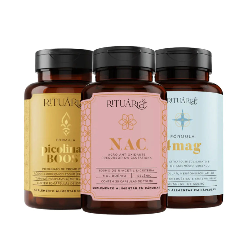 Kit Trio Suplementos: Picolinato Boost + NAC + 4MAG - Micronutrientes Essenciais