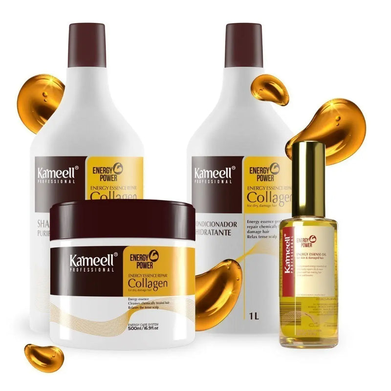 Kit Capilar Colágeno Kameell 4 Produtos - Shampoo 1L + Condicionador 1L + Máscara 500ml + Óleo 50ml