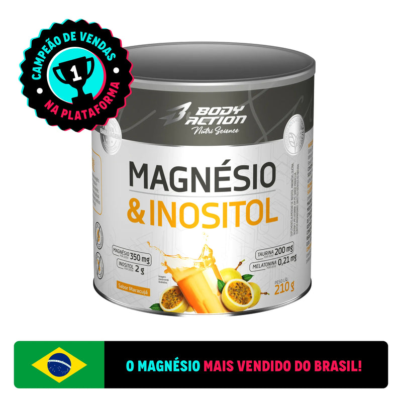 Magnésio Bisglicinato + Inositol + Melatonina Bodyaction 210g - 3 Sabores