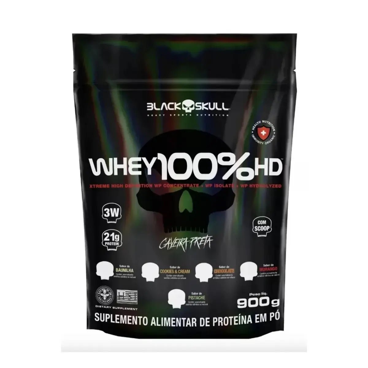 Whey Protein 100% HD Refil 900g Blackskull - 3 Tipos de Proteína WPC WPI WPH - Imagem 3