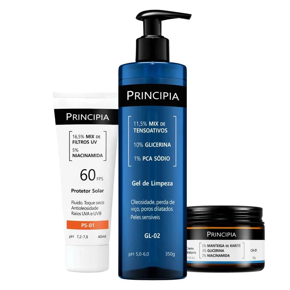 Kit Principia Peles Sensíveis - Gel Limpeza + Hidratante + Protetor Solar FPS60