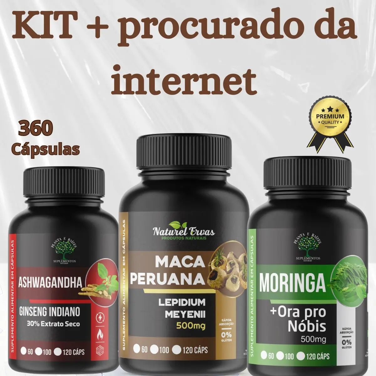 Kit 3 Suplementos Naturais - Ginseng Indiano 360 Cápsulas 500mg cada - Imagem 4