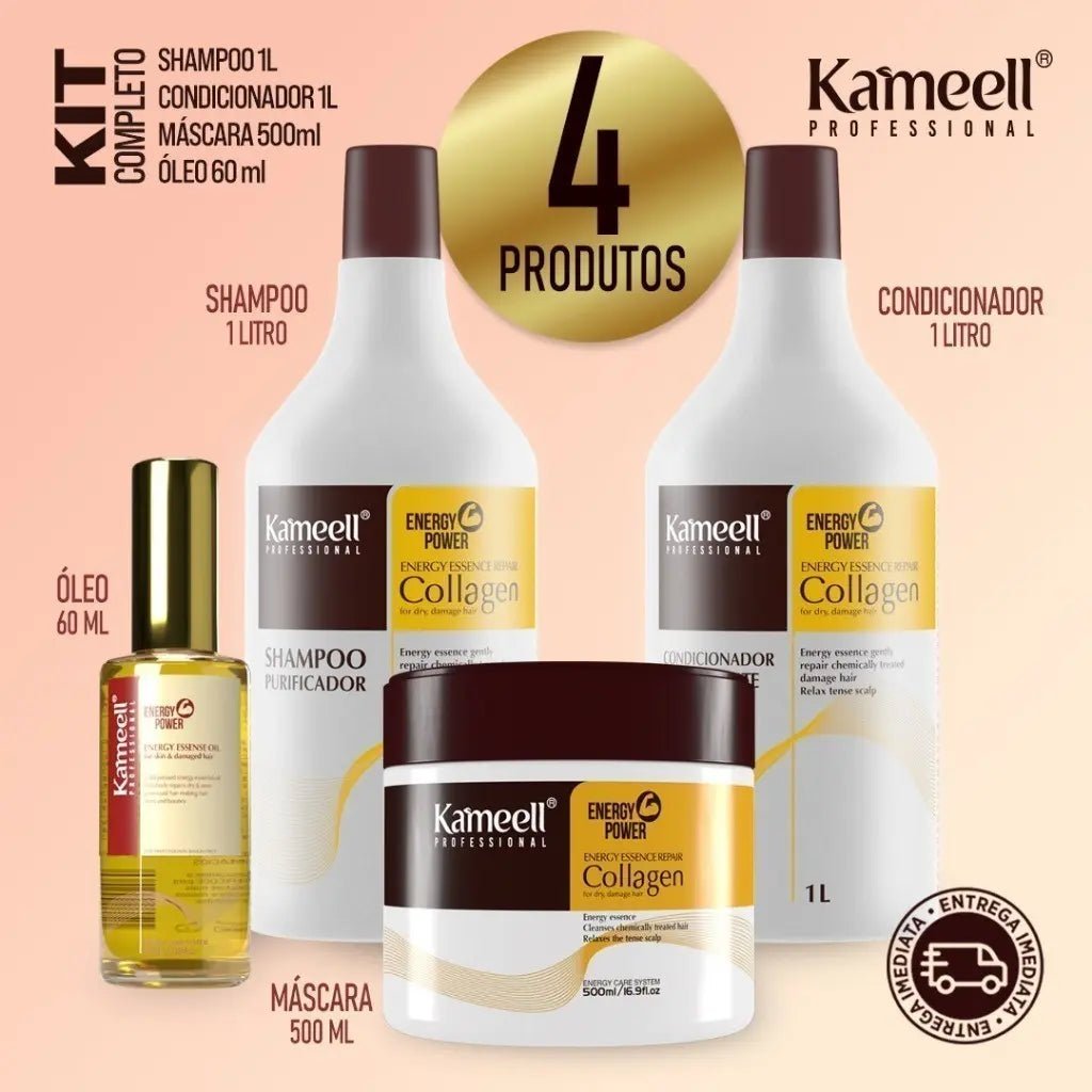 Kit Capilar Colágeno Kameell 4 Produtos - Shampoo 1L + Condicionador 1L + Máscara 500ml + Óleo 50ml - Imagem 3