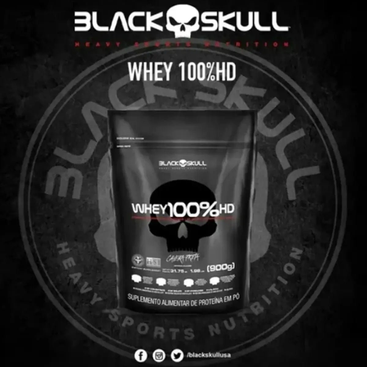 Whey Protein 100% HD Refil 900g Blackskull - 3 Tipos de Proteína WPC WPI WPH - Imagem 4