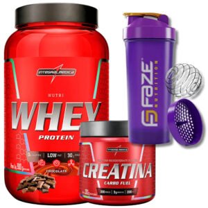 Kit Nutri Whey 900g + Creatina CarboFuel 300g + Coqueteleira Integralmedica