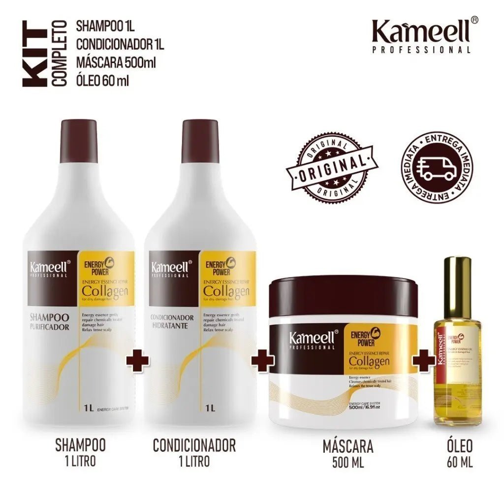Kit Capilar Colágeno Kameell 4 Produtos - Shampoo 1L + Condicionador 1L + Máscara 500ml + Óleo 50ml - Imagem 2